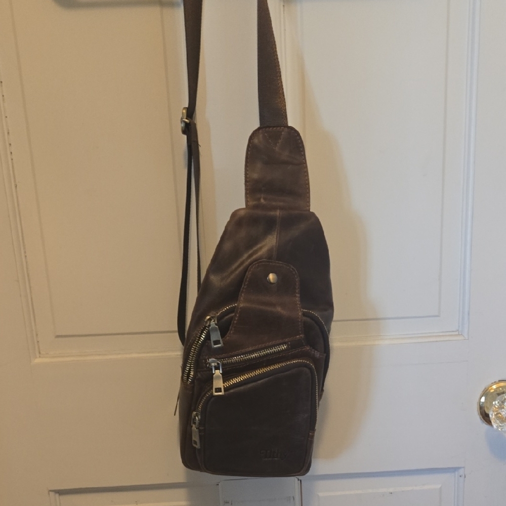 Men's Brown Leather Sling Bag